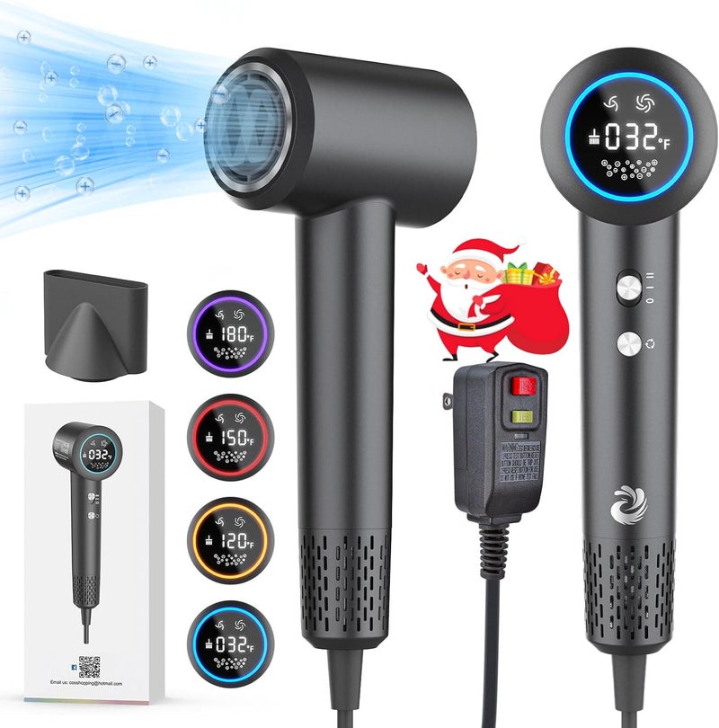 KARFUN Plasma Hair Dryer, 1500W High Speed Blow Dryer with Plasma Tech (Positive+Negative Ionic), LED Display, 5 Temps 2 Speed, Thermo-Control, Fast Drying Plasma Hairdryer for Home or Travel (Gray) - Image 1